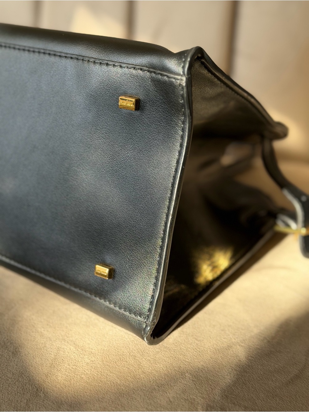 Margaux 15 Smooth Black Leather Top Handle Satchel Handbag Tote - Picture 12 of 15